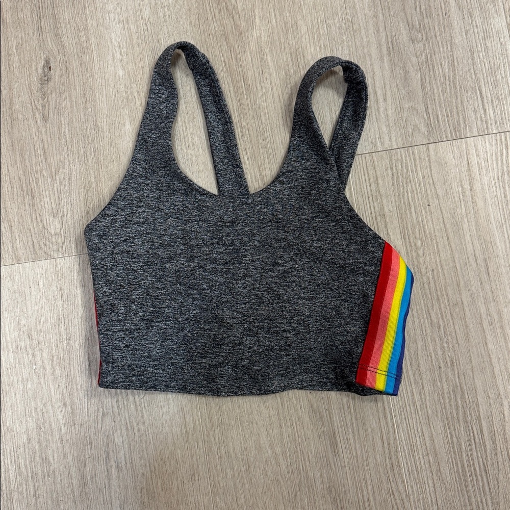 Spiritual Gangster Gray Sports Bra with Rainbow Stripes